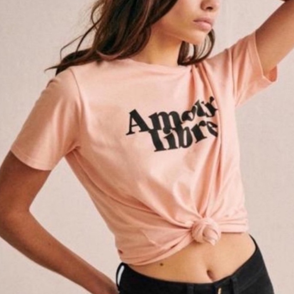 Stylish Sezane Amour Libre T Shirt Free Love Cotton Peach Short Sleeve Sz Small - Picture 11 of 11